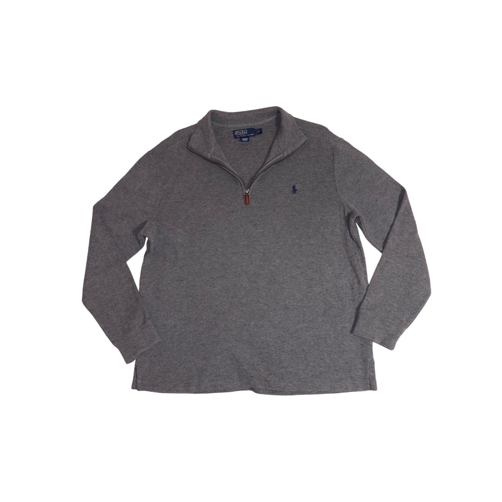 VINTAGE POLO RALPH LAUREN Quarter Zip Pullover Men L Grey Long Sleeve Pony Logo